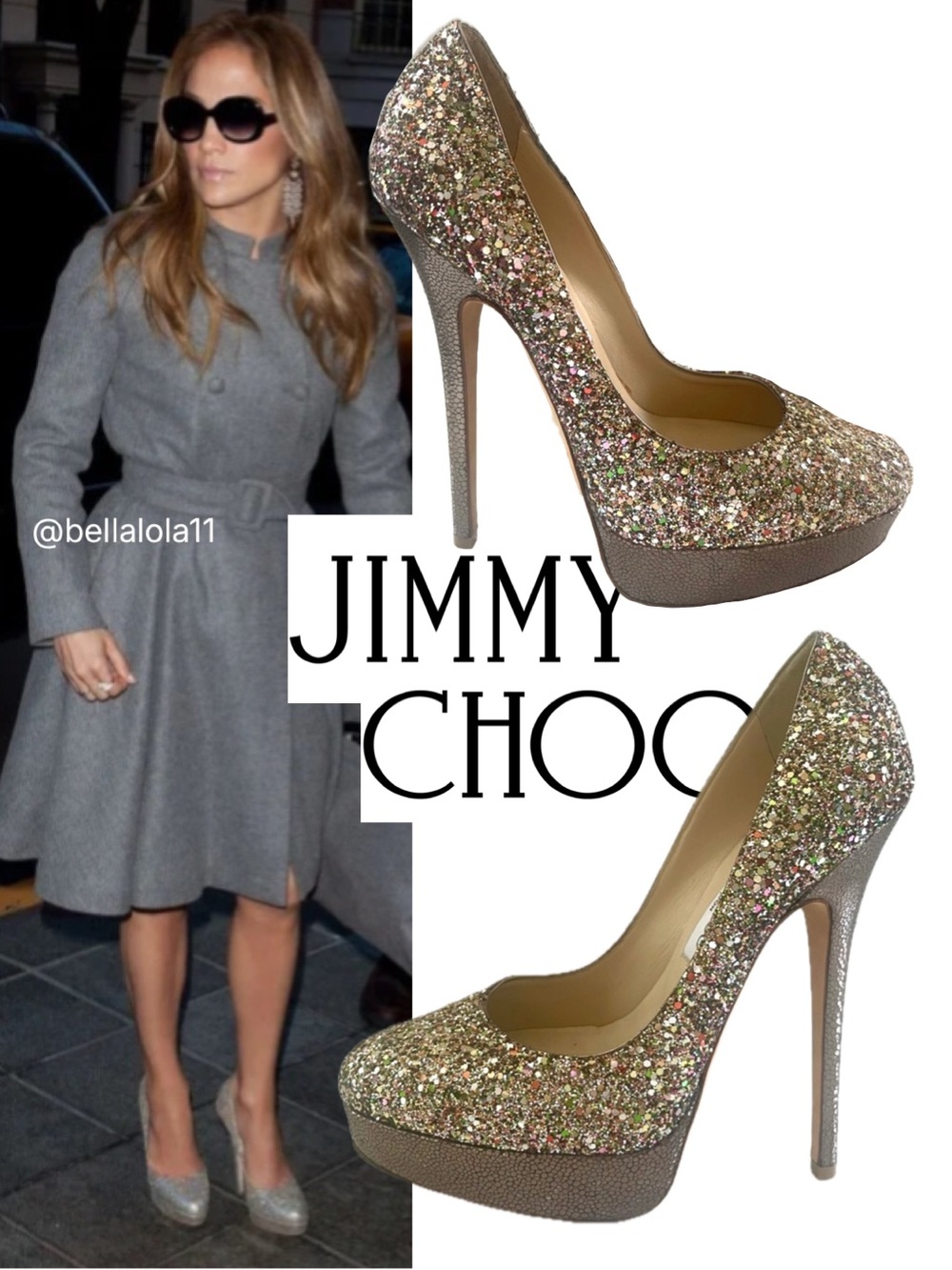 AUTHENTIC JIMMY CHOO GLITER PLATFORM HEELS